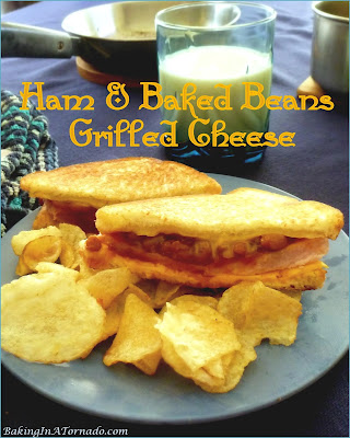 Ham and Baked Beans Grilled Cheese is a hearty sandwich. Ham and cheese meets grilled cheese with baked beans for added flavor. | Recipe developed by www.BakingInATornado.com | #recipe #sandwich