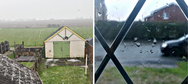 Views from my windows. Snowy looking over the field and wet!