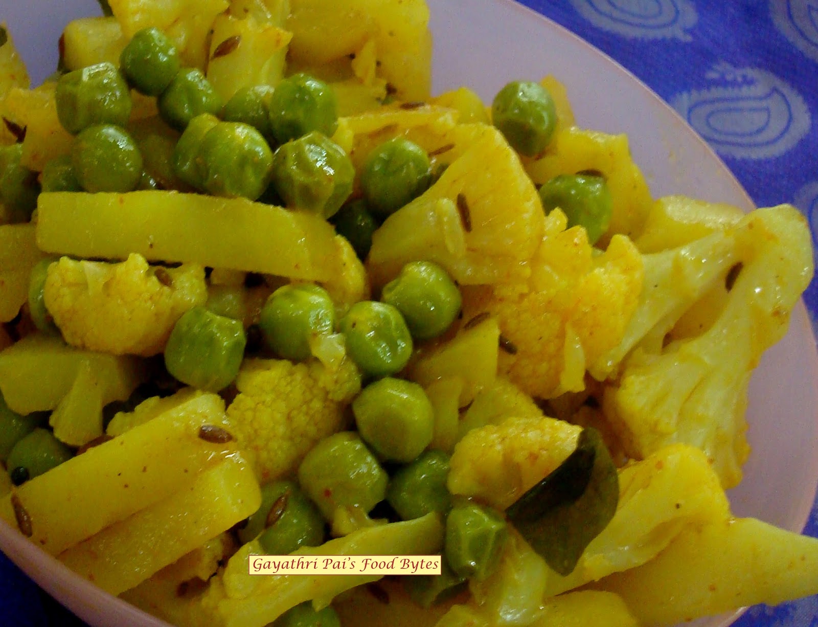 Gayathri Pai's Food Bytes Cauliflower + Green Peas + Potato Bhaji