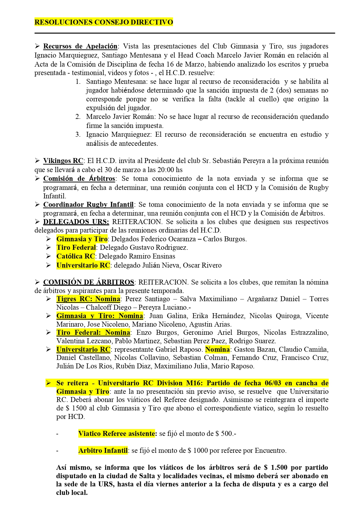 Boletín Oficial de la Unión de Rugby de Salta.