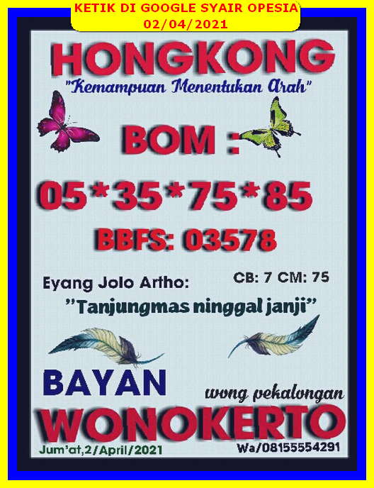 Syair Hk Hari Ini Jumat 2 April 2021 Opesia Official