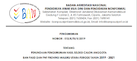 Pengumuman Penundaan Hasil Seleksi Calon Anggota BAN PAUD PNF Prov. Maluku Utara 2019 rekan yang telah mengikuti Seleksi Calon Anggota BAN PAUD dan PNF Tahun Pengumuman Penundaan Hasil Seleksi Calon Anggota BAN PAUD PNF Prov. Maluku Utara 2019