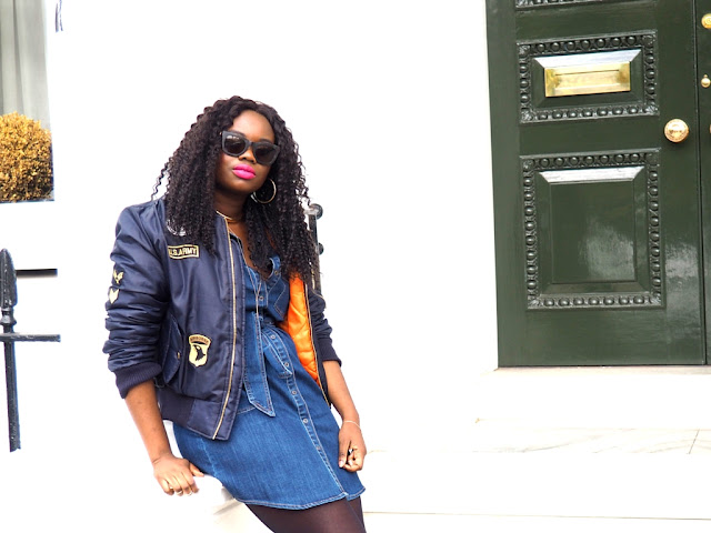 Navy Bomber jacket and denim dress