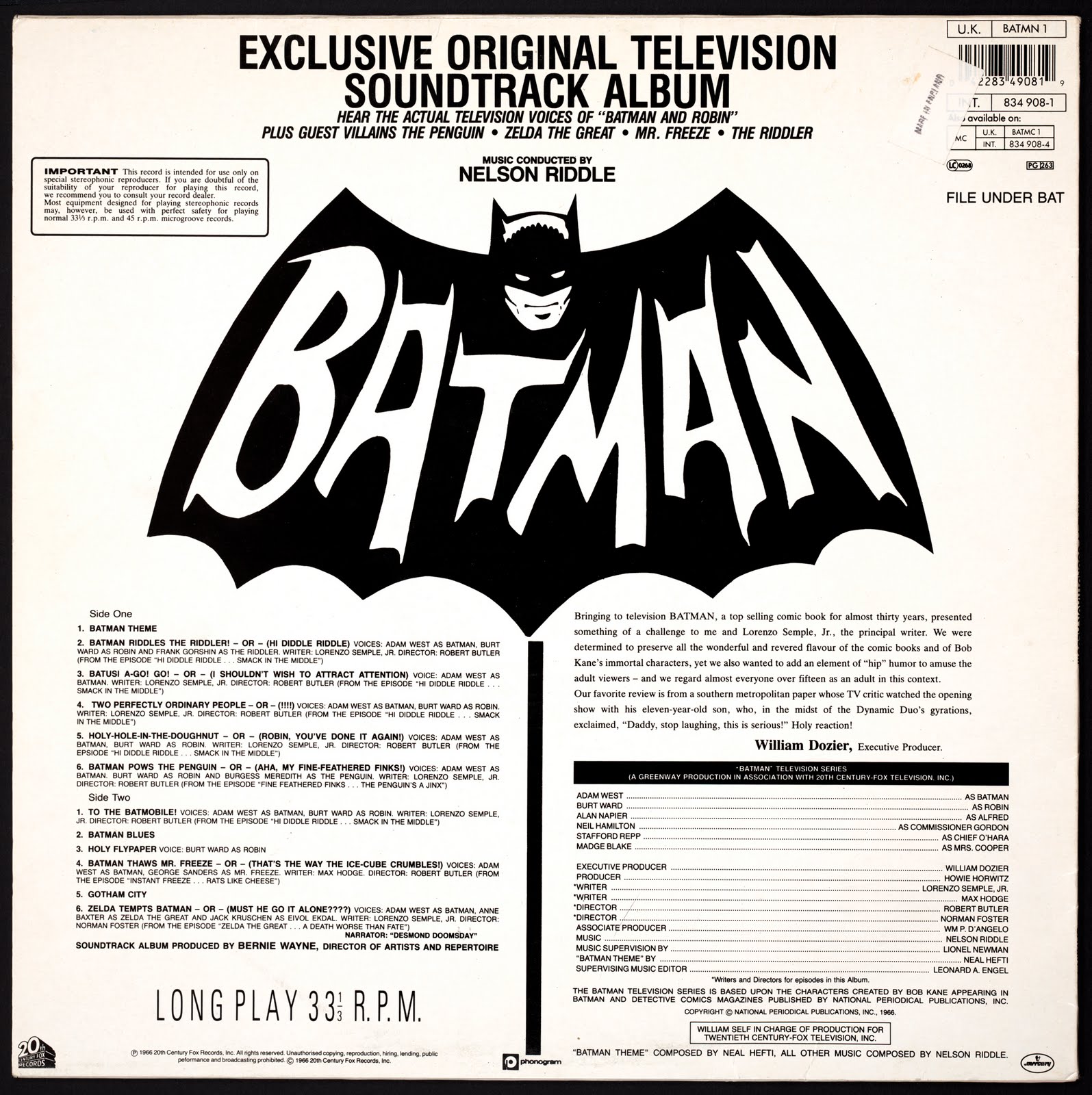 Batman Collection Original Television Soundtrack 1966 Mercury Records