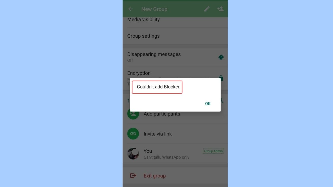 Couldn't add "Name of contact" to group on whatsapp