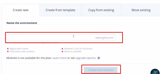 Create environment and install wordpress on wp engine