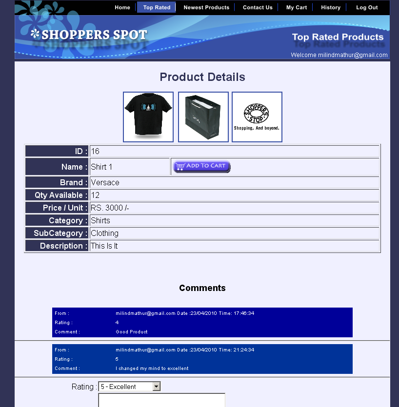 Milind's Alley Online Shopping Cart JSP