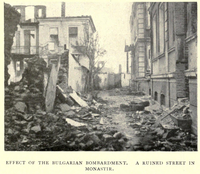 Effect of the Bulgarian bombardment. A ruined street in Monastir