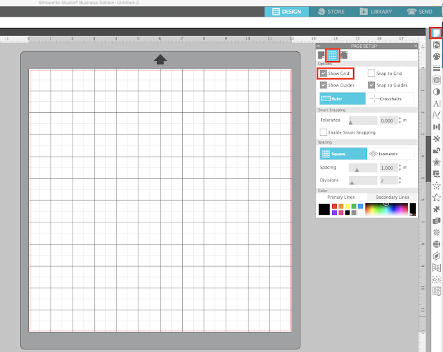 page setup panel, grid lines, silhouette studio, show grid, silhouette cameo mat
