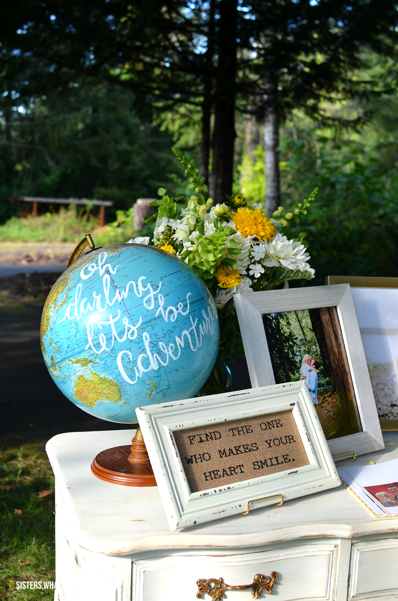 hand lettered globe for wedding decoration or perfect for a wanderlust living room decor