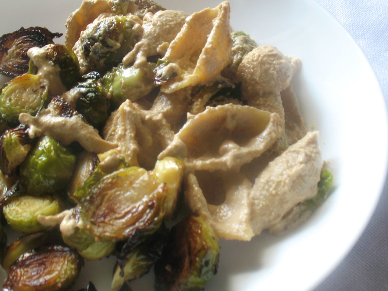Creamy Vegan Cashew Alfredo Sauce with Crispy Roasted Brussels Sprouts