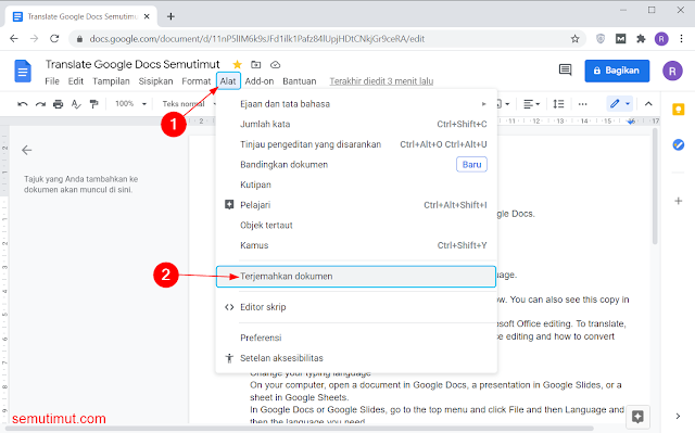 Cara Translate di Google Docs Lewat Hp Android & PC