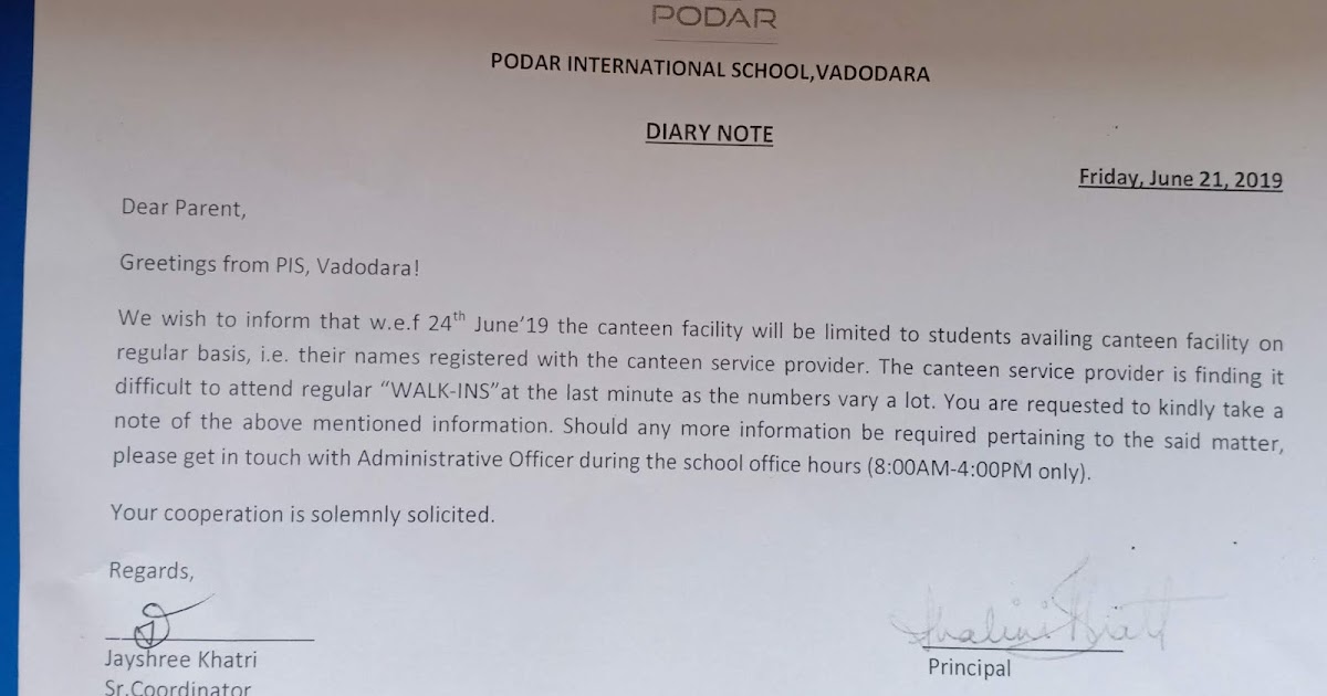 Important circular for canteen facility