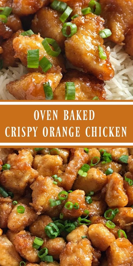 Baked Crispy Orange Chicken | This baked orange chicken is tastes better than any Chinese take-out you’ll get at a restaurant. #baked #chickenrecipes Baked Crispy Orange Chicken