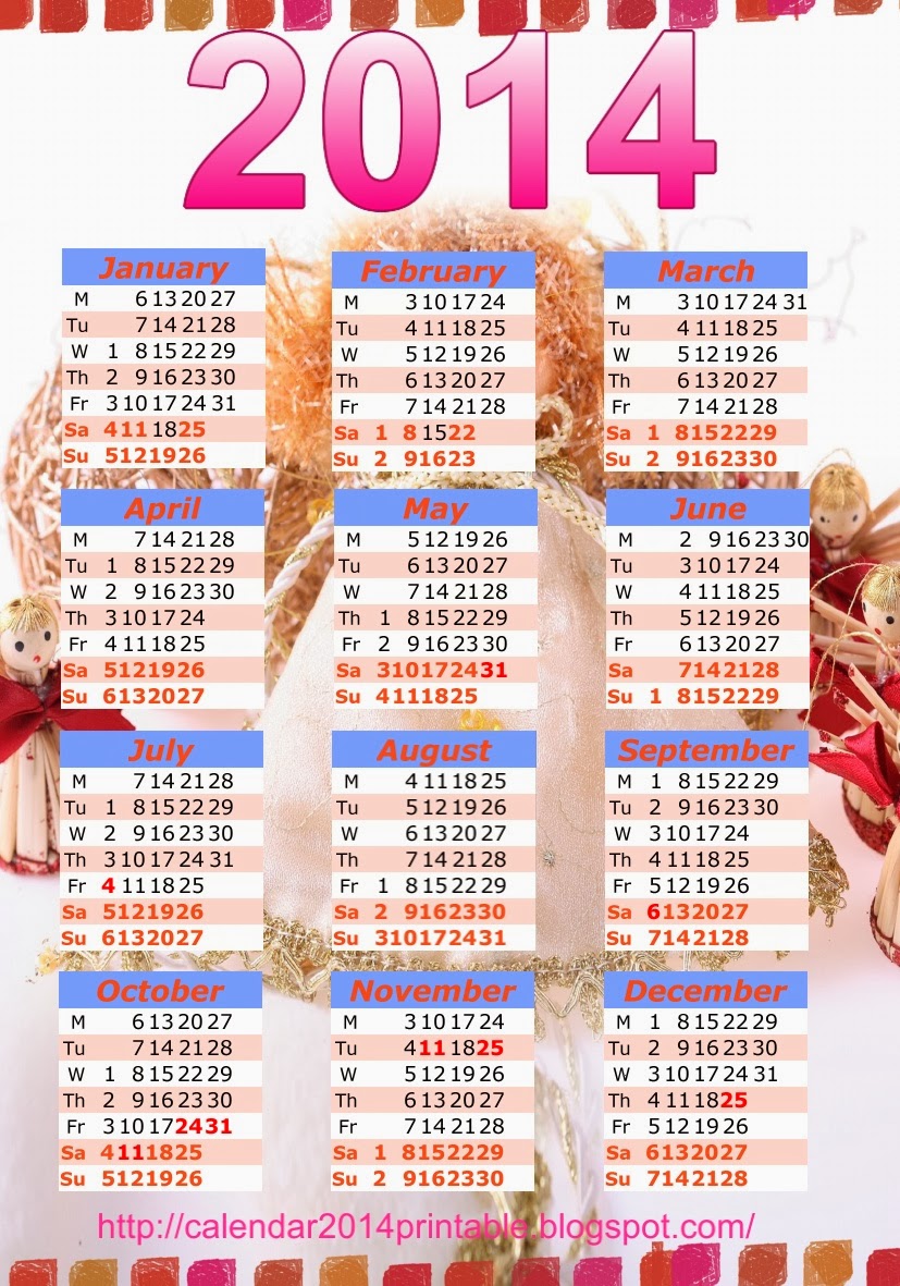 2014 Calendar Printable Blank Yearly Calendar 2014 , Printab