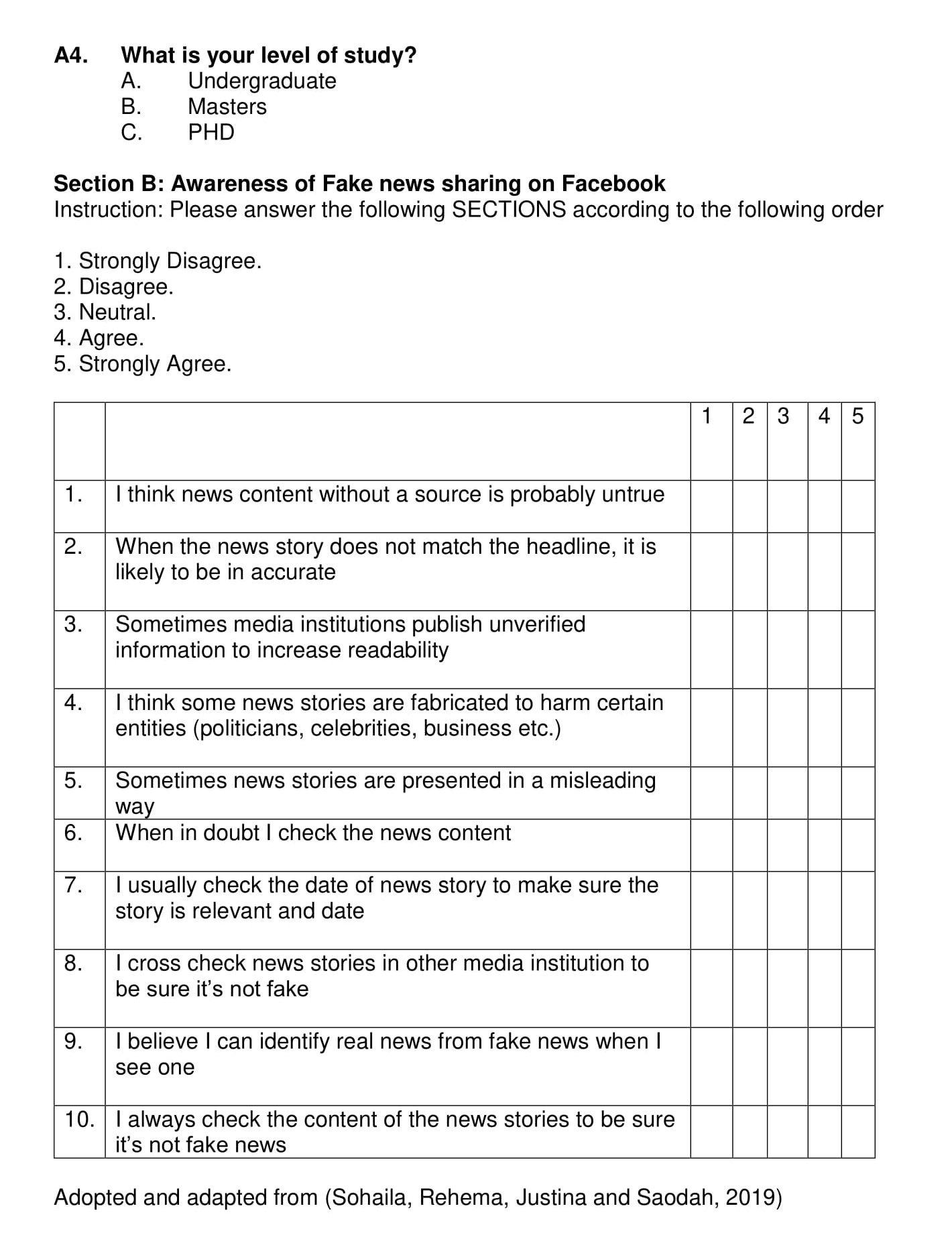 sample questionnaire for case study