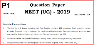 NEET  Previous Question Papers - Last 5 Years NEET Exam Papers 2020,2019, 2018