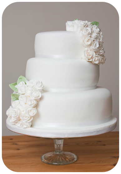 Three Tier Simple White Sugar Rose Wedding Cake by Vintage Cake
