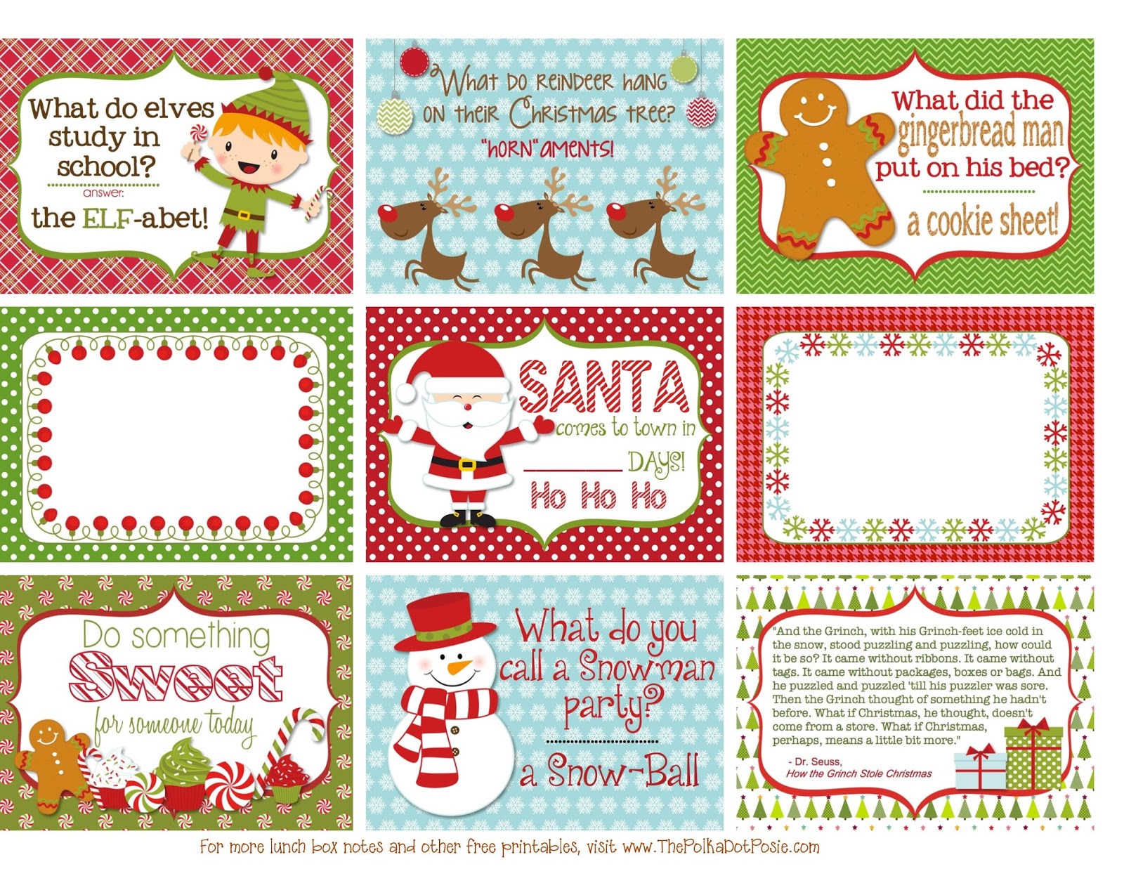 The Polka Dot Posie Printable Christmas Lunch Box Notes
