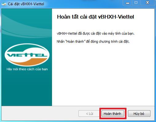 Hình 4 - Hoàn thành cài đặt phần mềm vBHXH của Viettel