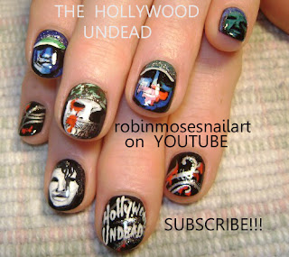 hollywood undead nails, los angeles scene nails, rock nail art, rock nails, rock star nails, scene nails  rap nail art, rock and roll nails, hardcore nails, scene nails, sexy dark nails, rock band nails, nail portraits, nail art gallery, robin moses blog,