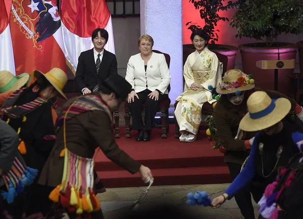 Japan's Prince Akishino and Princess Kiko and Michelle Bachelet attended the ceremony for between Chile and Japan