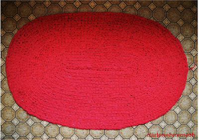 crocheted oval rag rug.