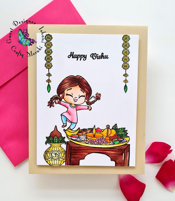 Happy Vishu card, Harvest Festival cards, Crafty Meraki Holi hai stamp set, Crafty Meraki stamps, Indian Festive cards, Indian festival cards, Hindu cards, Quillish