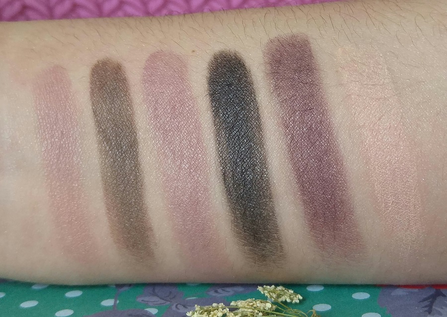 Makeup Revolution Romantic Smoked palette swatches