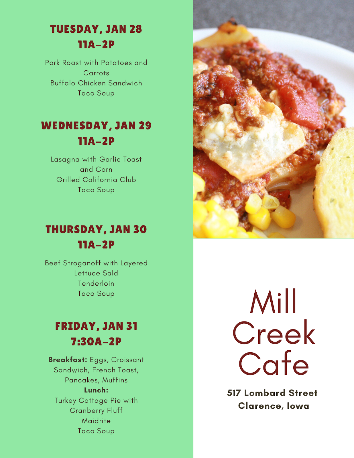 Mill Creek Cafe January 2020