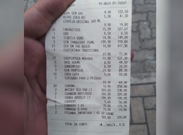 Homem finge ser jogador de futebol, pede bebida para clientes em bar e dá calote na hora de pagar conta de R$ 4,3 mil