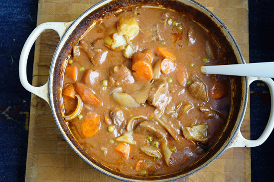 Easy Beef Stew with Potatoes and Peas Easy beef stew in a pot ready to eat.