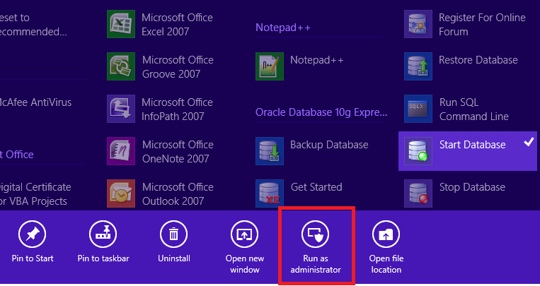 start database
