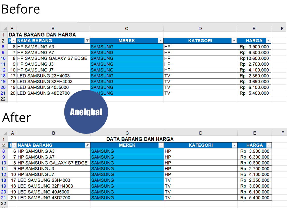 Merging cells in Excel