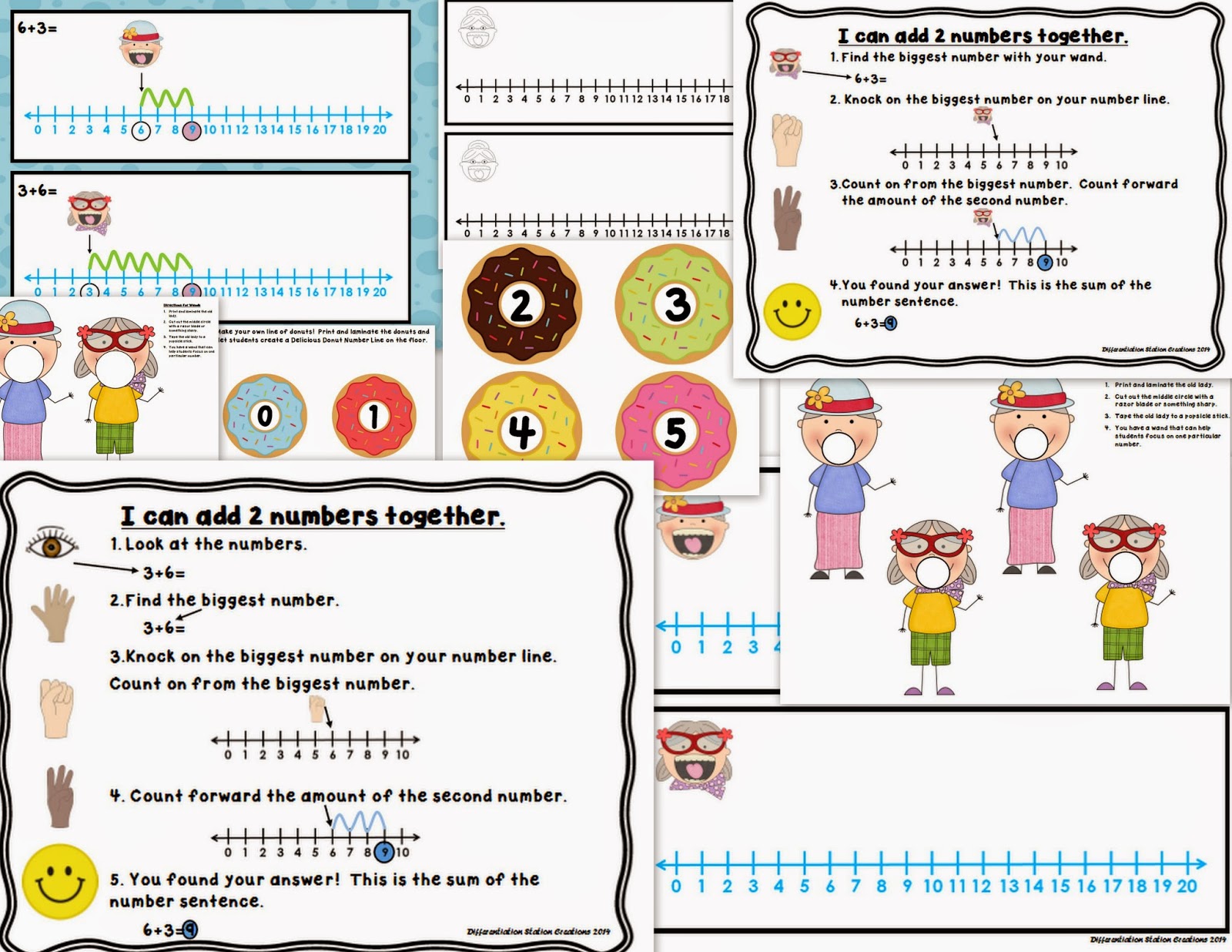 http://www.teacherspayteachers.com/Product/Delicious-Donuts-Addition-to-20-Number-Lines-Missing-Addends-Printables-1154026