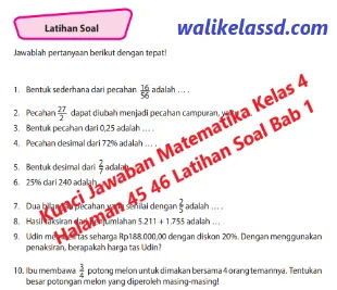 Kunci Jawaban Matematika Kelas 4 Halaman 45 46 Latihan Soal Bab 1 Wali Kelas Sd