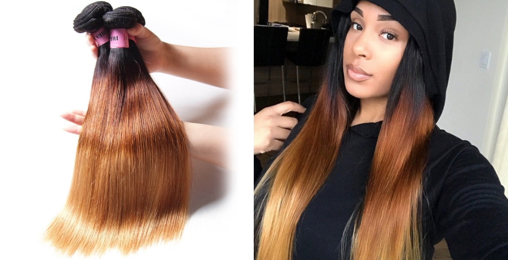 collage with virgin ginger hair extensions