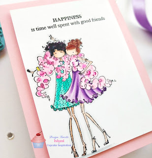 Stamping bella's Uptown girls - Pattie and Dottie- Friends forever, CIC, stampin bella, Copic markers, Polychromos, CAS card, Quillish, friendship, 