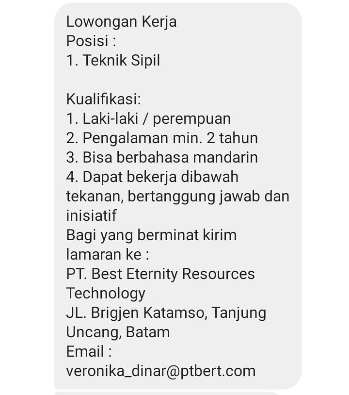 Lowongan Kerja PT. Best Eternity Resources Technology