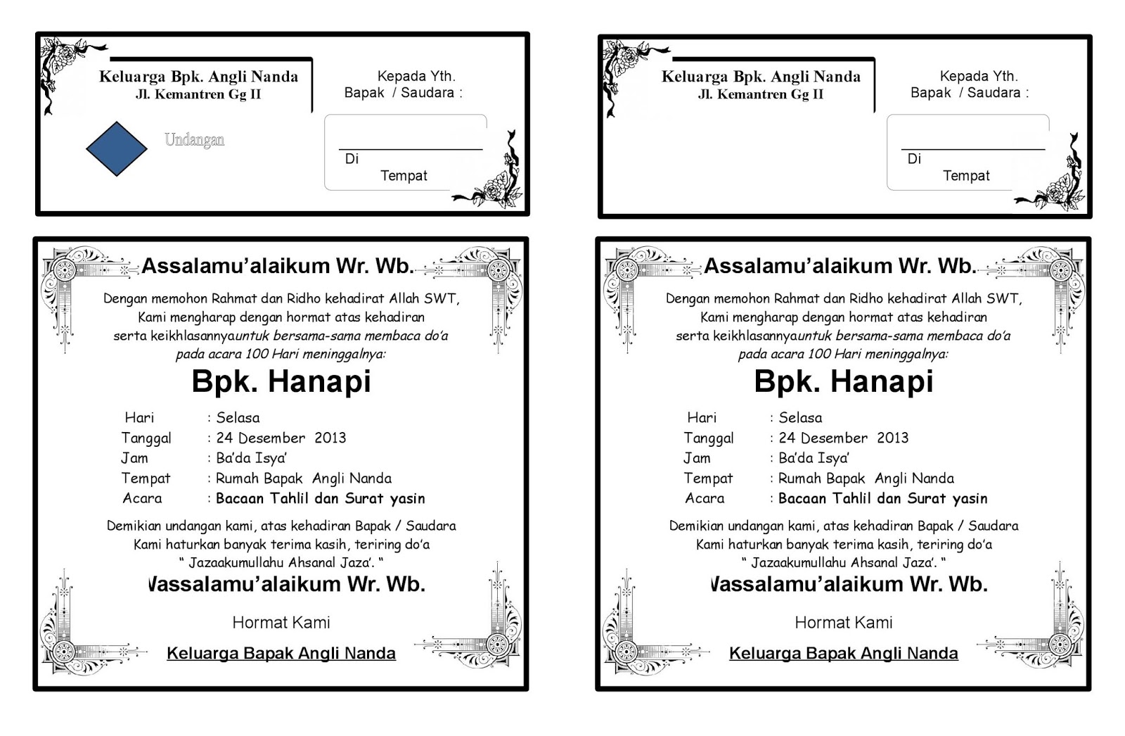 Download Kumpulan Undangan Tahlil Dan Yasin 01 Ms Word