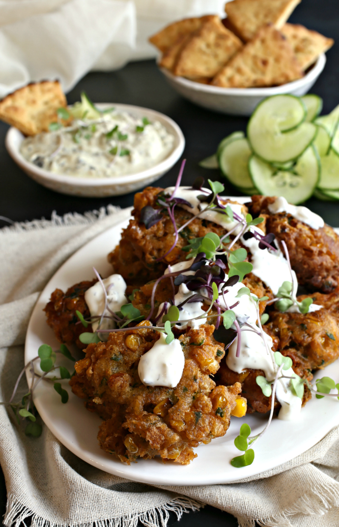 Hungry Couple Roasted Corn Fritters with Tzatziki Sauce