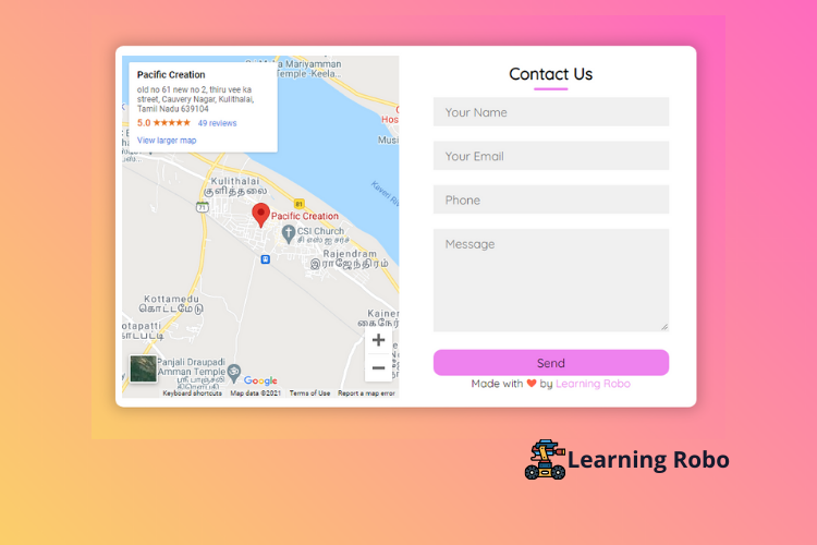 Contact Us Card Design with Map using HTML & CSS