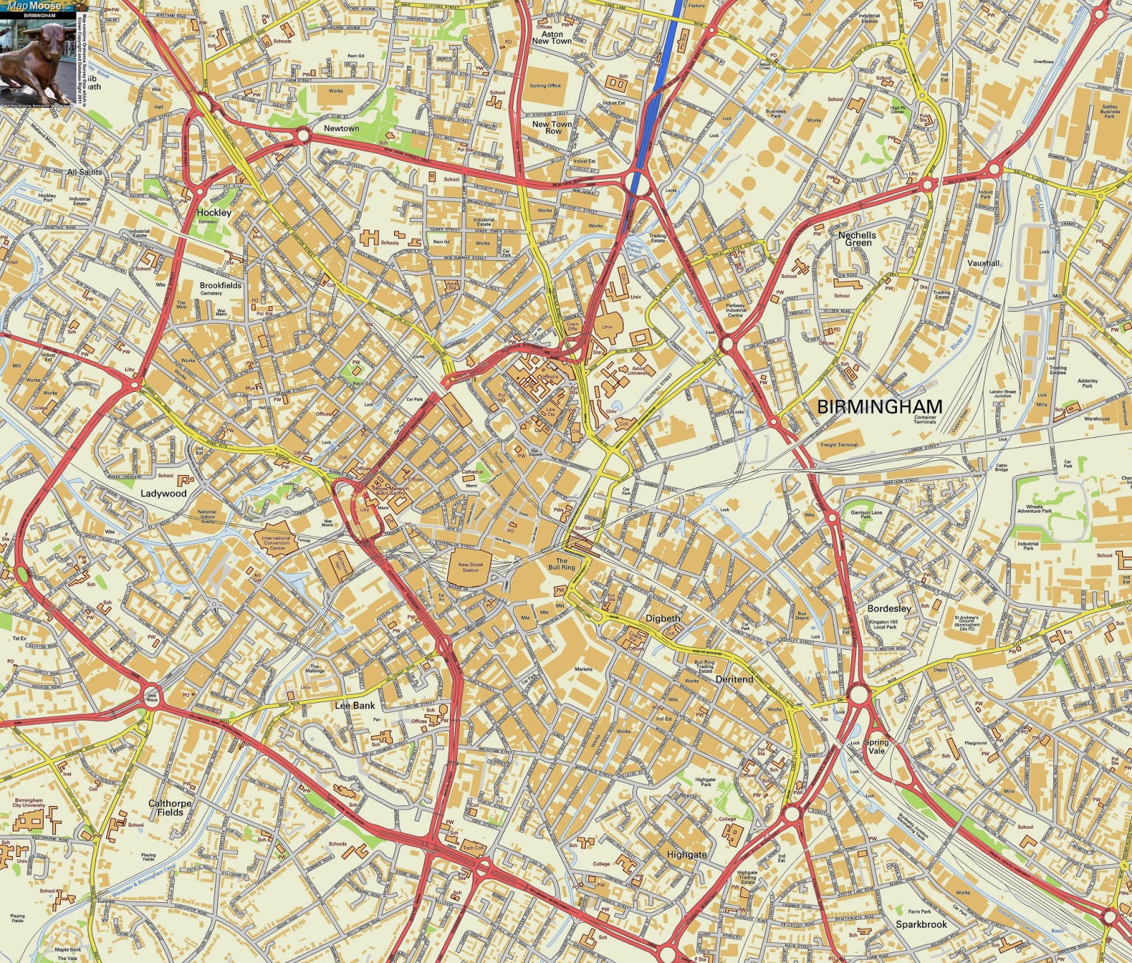 Detail Map City Of Birmingham Uk 