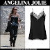 Angelina Jolie in black silk lace trim top in LA on July 26