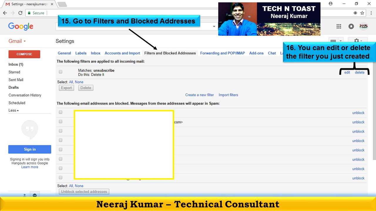 Filters and Blocked Addresses in Gmail