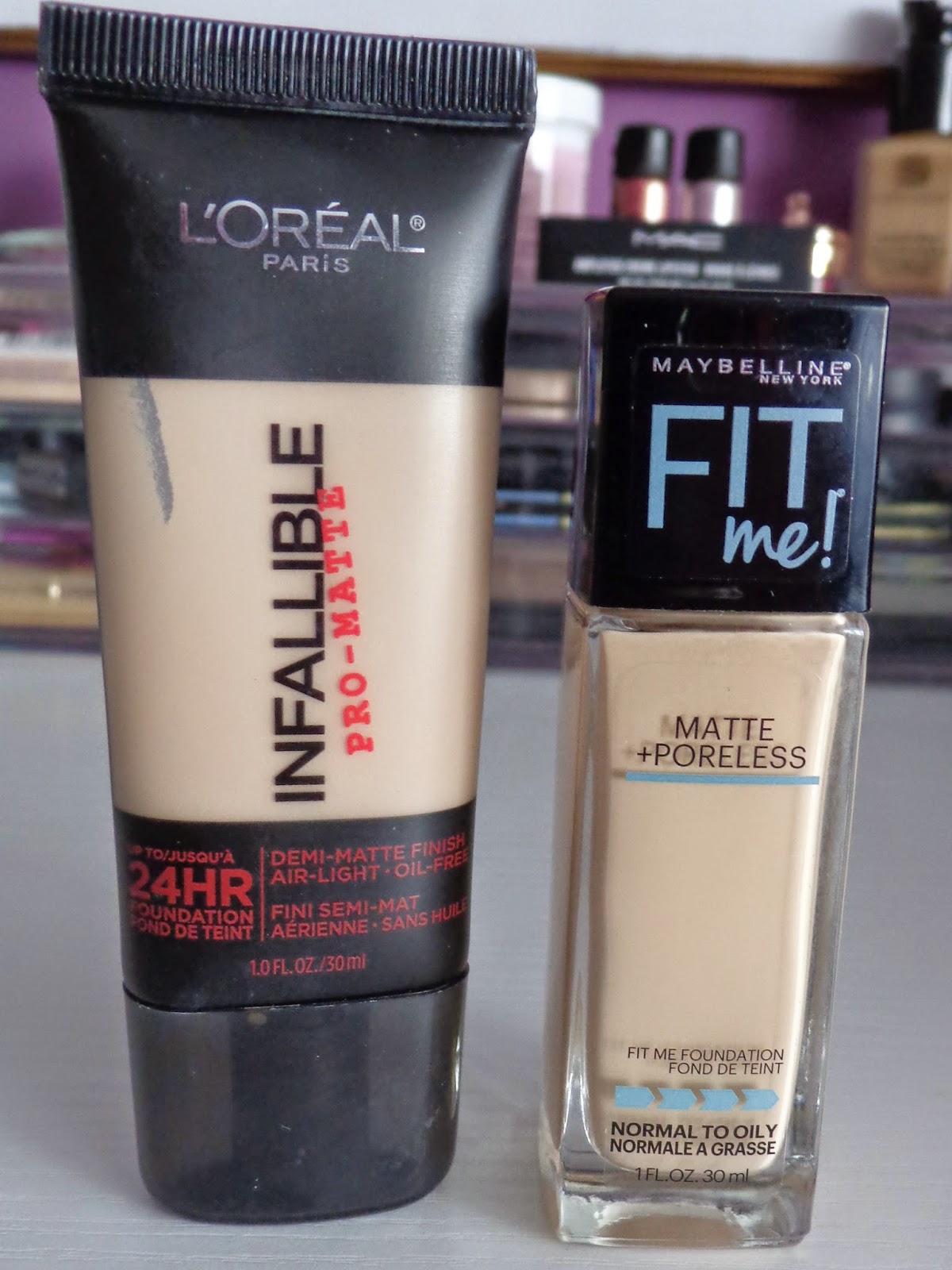 Maybelline Fit Me Powder Vs Loreal Infallible Powder Ms. Adventures in Makeup: Foundation Face-Off: L'Oreal Infallible Pro