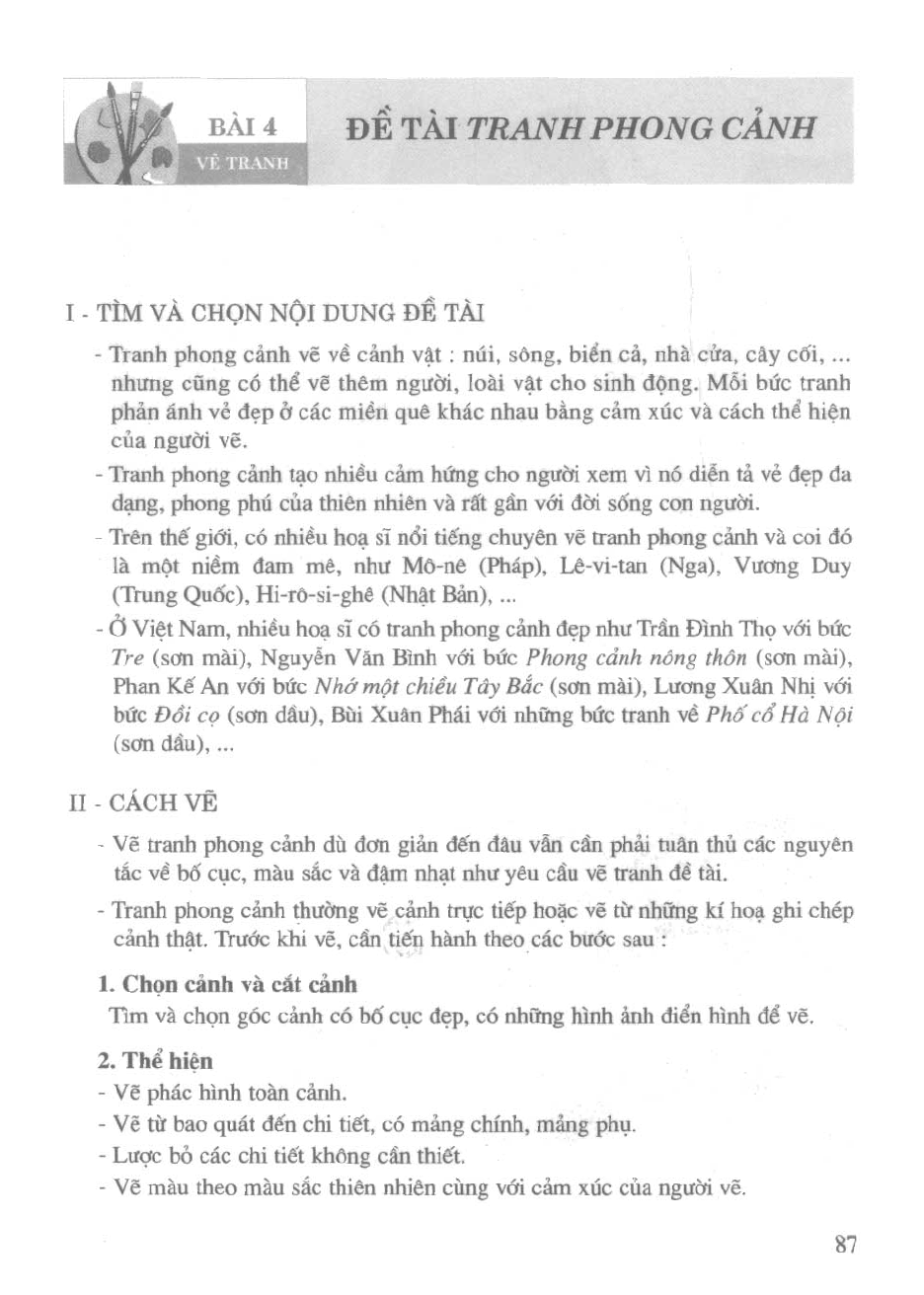 Bài 4. Đề tài Tranh phong cảnh - Sách Giáo Khoa Âm Nhạc Và Mĩ Thuật Lớp 7