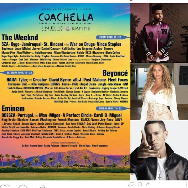 The Weeknd, Beyonce, y Eminem  confirmados para Coachella 2018