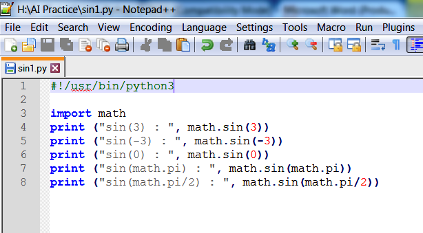 Artificial Intelligence World: Number sin() Method