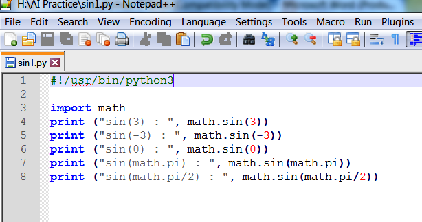 Artificial Intelligence World: Number sin() Method